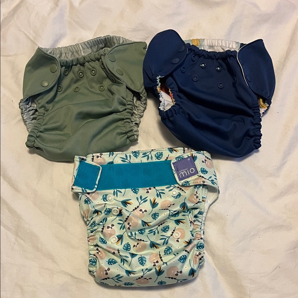 Reusable Cloth Diaper Set - Navy, Olive, and sloth print
